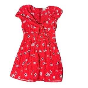 Size Medium - Women's MIAMI Red Floral Tie Front Cut Out Dress Built In Shorts